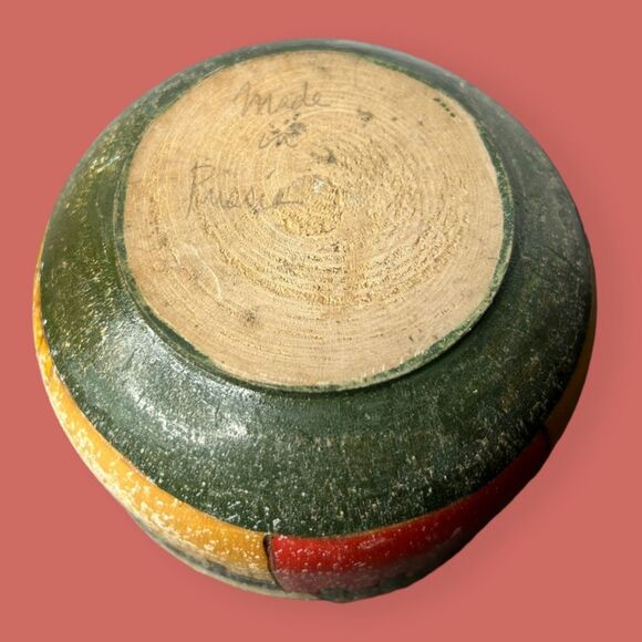 🪆 VTG HAND MADE PAINTED CARVED WOOD DISH BOWL DECORATIVE ACCENT SOUVENIR - Picture 3 of 6